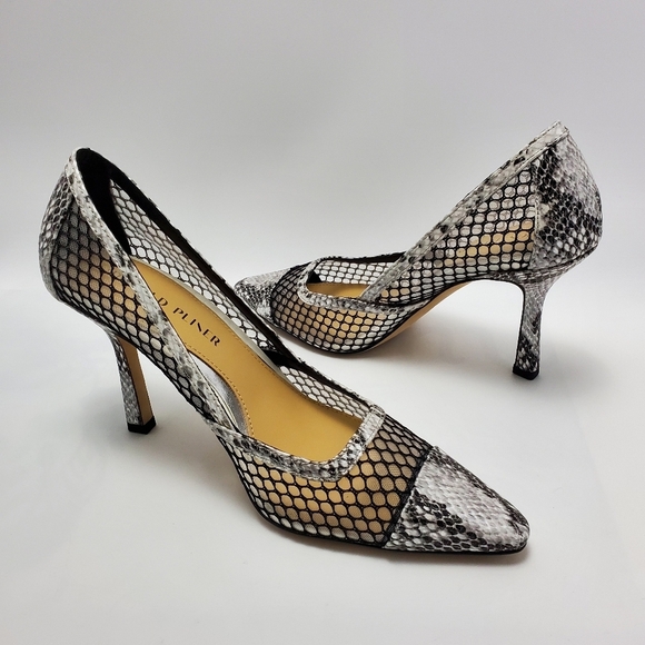 Donald J Pliner Perie M3 Mesh Black Silver Snakeskin Pointed Toe Heels Pump Shoe - Picture 8 of 12